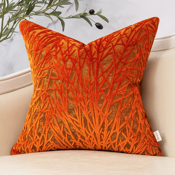 Burnt Orange Twigs Throw Pillow Cover Branches Velvet Cushion Case Neutral Pillowcase for Sofa Couch Bedroom Living