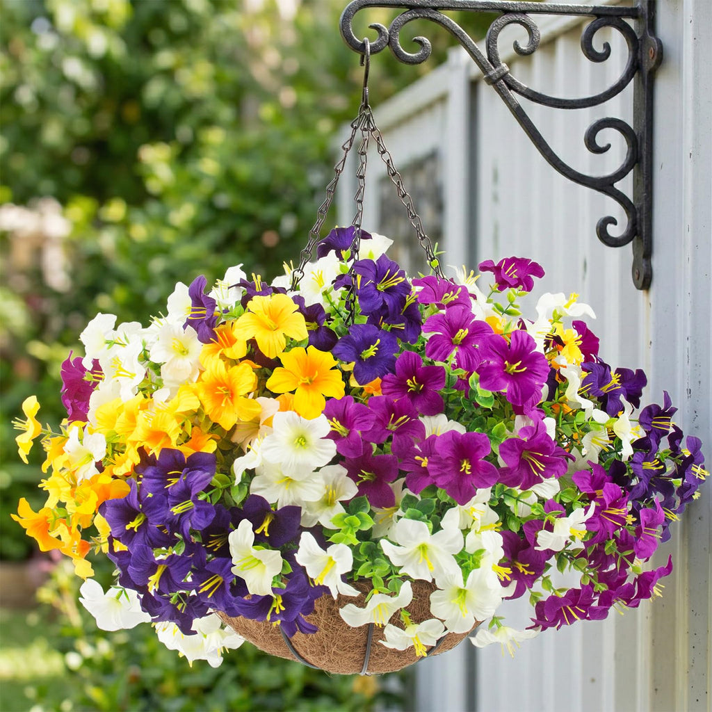 2 Set Artificial Outdoor Hanging Baskets with 24 Pcs Petunias
