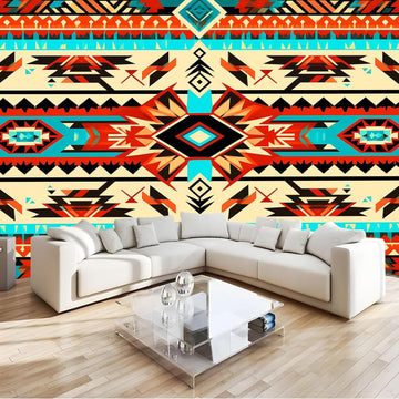 78" W x 55" H Non-Woven Mural Tribal Theme Traditional Geometric Theme Wallpaper Removable Not Self-Adhesive Large
