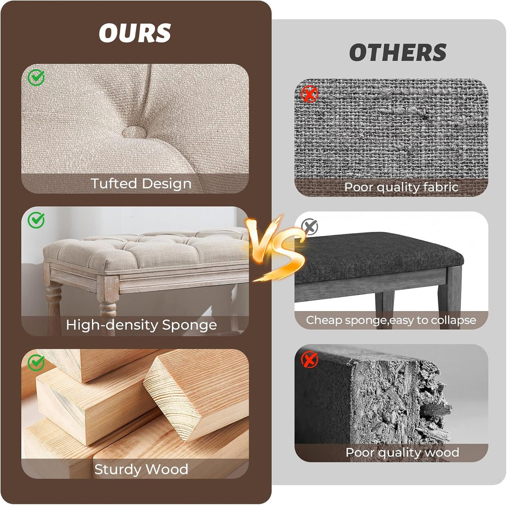 Storage Entryway Bench Tufted Shoe Rack Bench Wood Window Bench Entrance Bedroom Corner-1 Seat, Beige