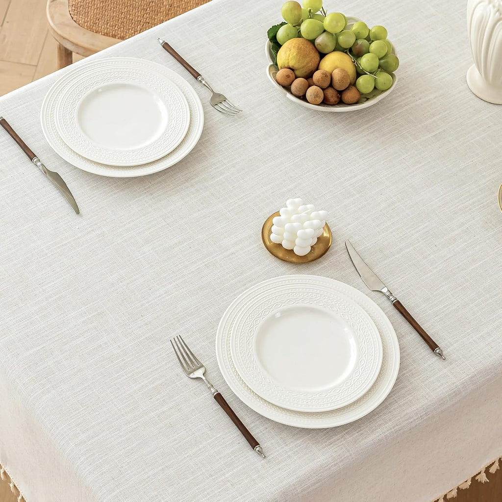 Textured Table cloth for 6 foot Rectangle table, Heavy Duty Farmhouse Tablecloth Solid Cotton Linen Waterproof Wrinkle