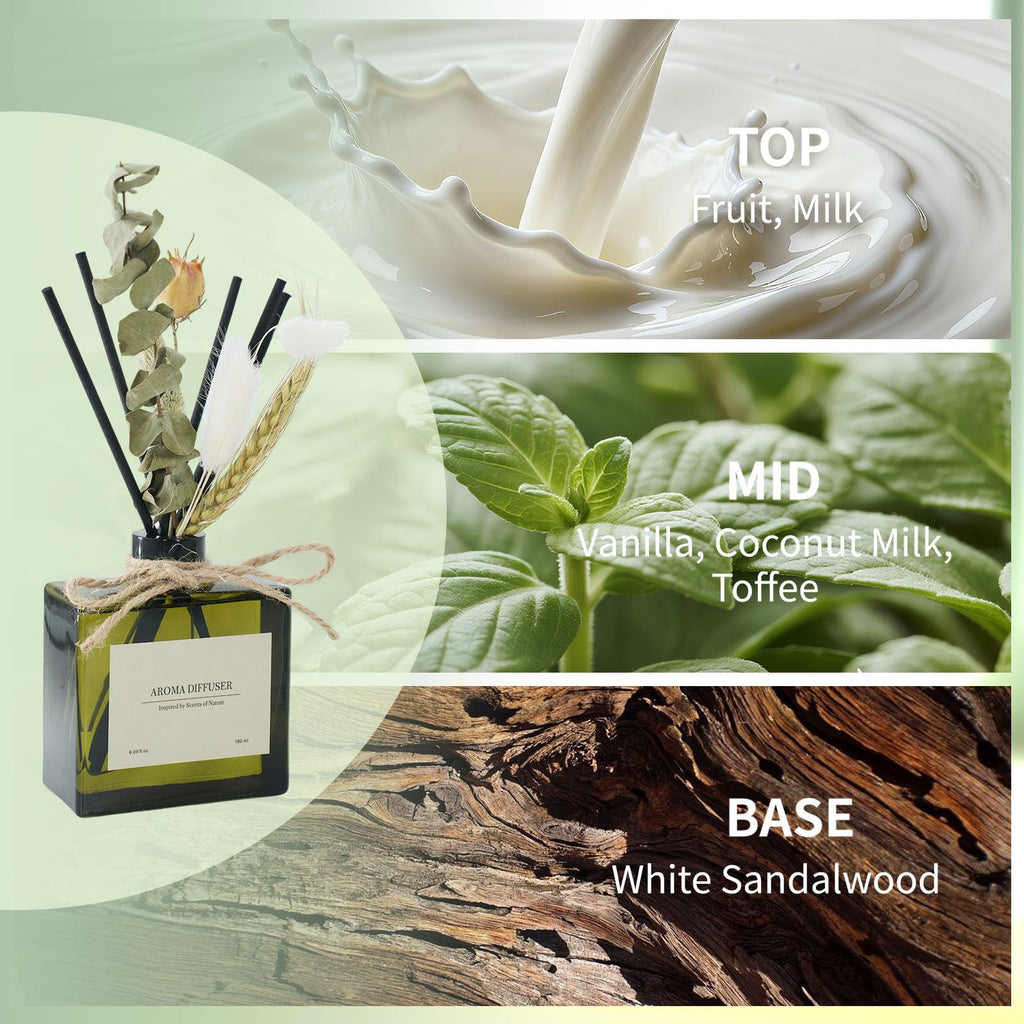 Reed Diffuser, 6 oz Vanilla Cream Scent Diffuser with 7 Sticks, 90 Days Long Lasting Reed diffusers, Elegant