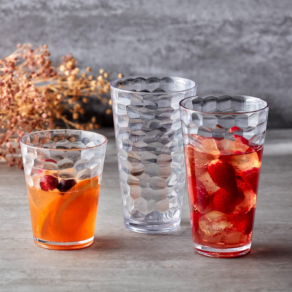 Iceberg - 24-Ounce Plastic Tumblers (Set of 8), Plastic Drinking Glasses, All-Clear High-Balls, Reusable Cups