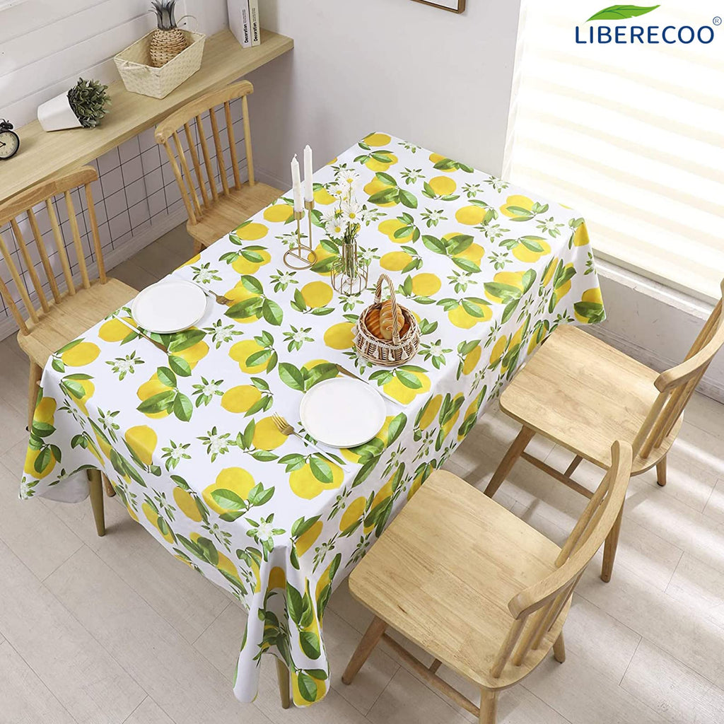 Vinyl Tablecloth with Flannel Backing, 60 x 102 Lemon Stain-Resistant Rectangle PVC Flannel Backed Table Cover
