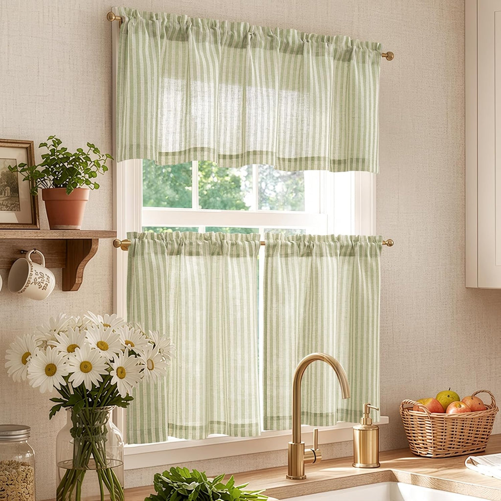 Kitchen Curtains and Valances Set Striped Tier Curtains Ticking Stripe Linen Curtains Pinstripe Cafe Curtains