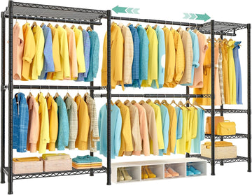 E01 Expandable Heavy Duty Clothes Rack, Free Standing Closet System | 72.5-96" Adjustable Portable Garment & Clothing