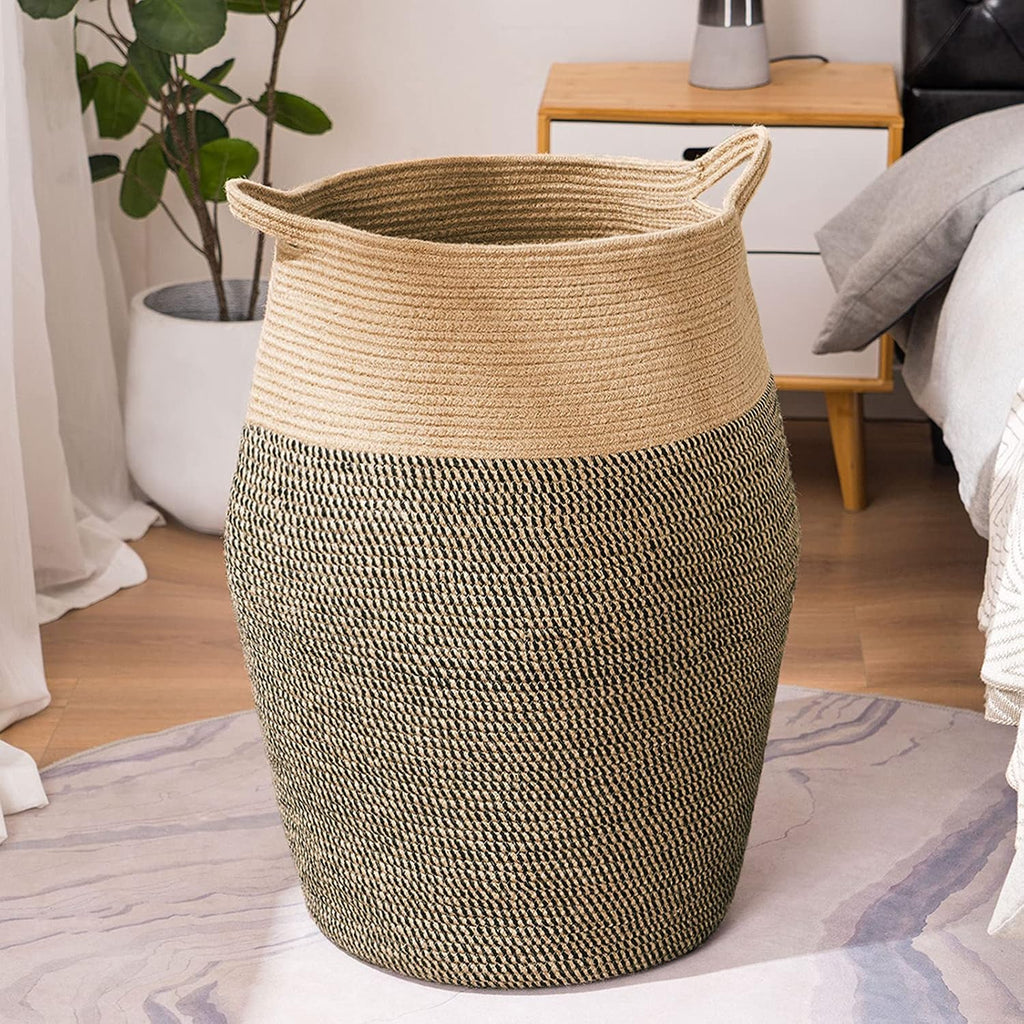 105L Cotton Rope Laundry Hamper, Collapsible Woven Basket | Extra Large Woven Laundry Hamper with Sturdy Handles