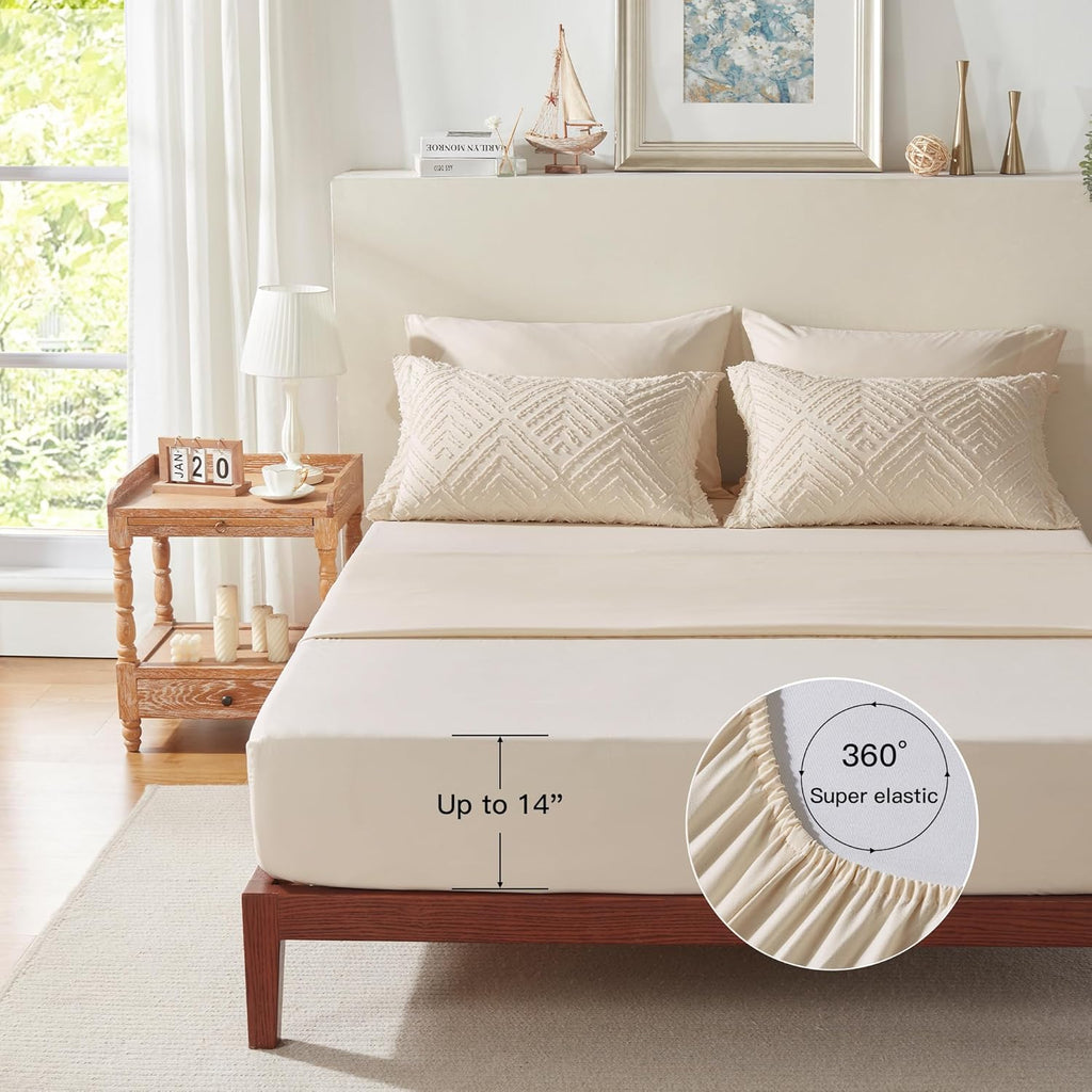 Comforter Set 7 Pieces, Beige Tufted Bed in a Bag with Comforter and Sheets