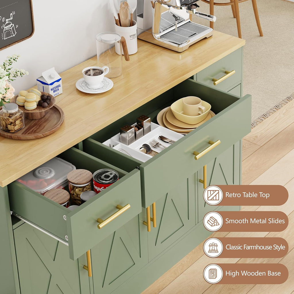 Buffet Cabinet with Storage,53.4" Large Kitchen Storage Cabinet with 3 Drawers and 4 Doors,Wood Farmhouse Buffet