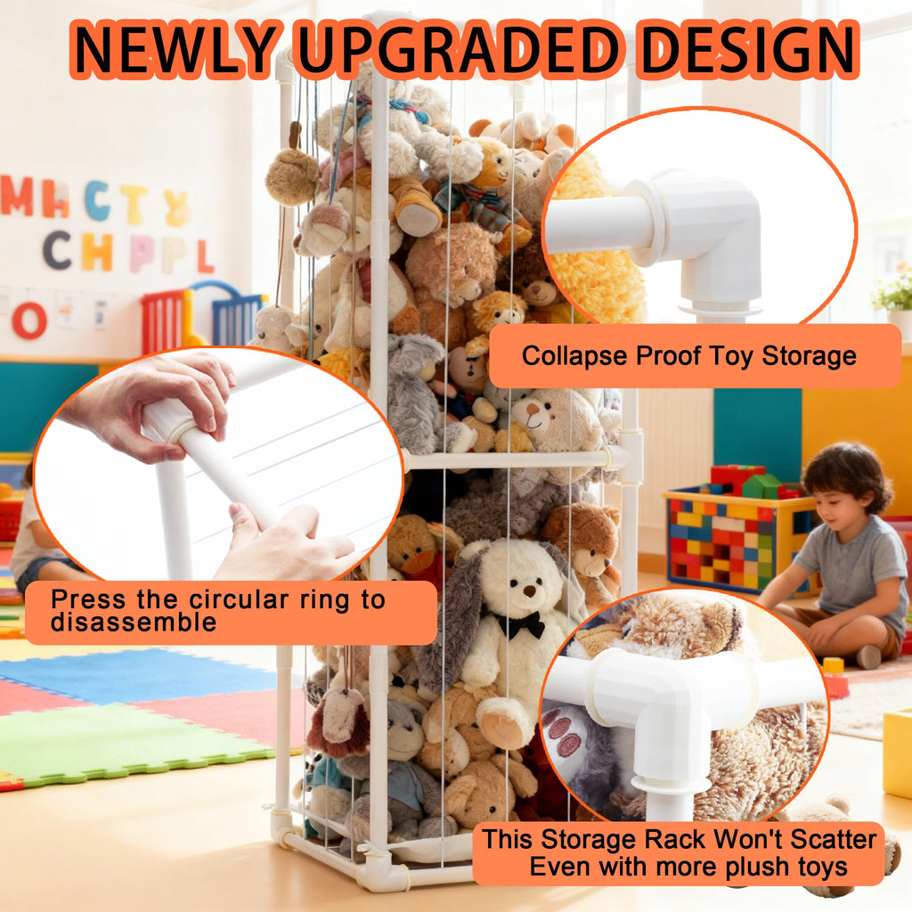 Stuffed Animal Storage Organizer, 58" Extra Large Zoo Cage for 80+ Plushies, Upgraded Quick-Lock Vertical Toy Holder