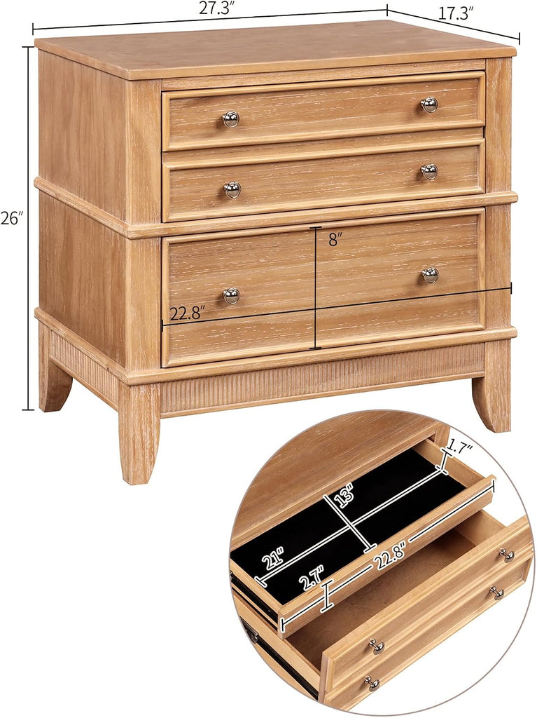 27.3 Inch Solid Wood Nightstand, Mid Century Modern Night Stand with Storage Tray & Drawers, Small Side End Table