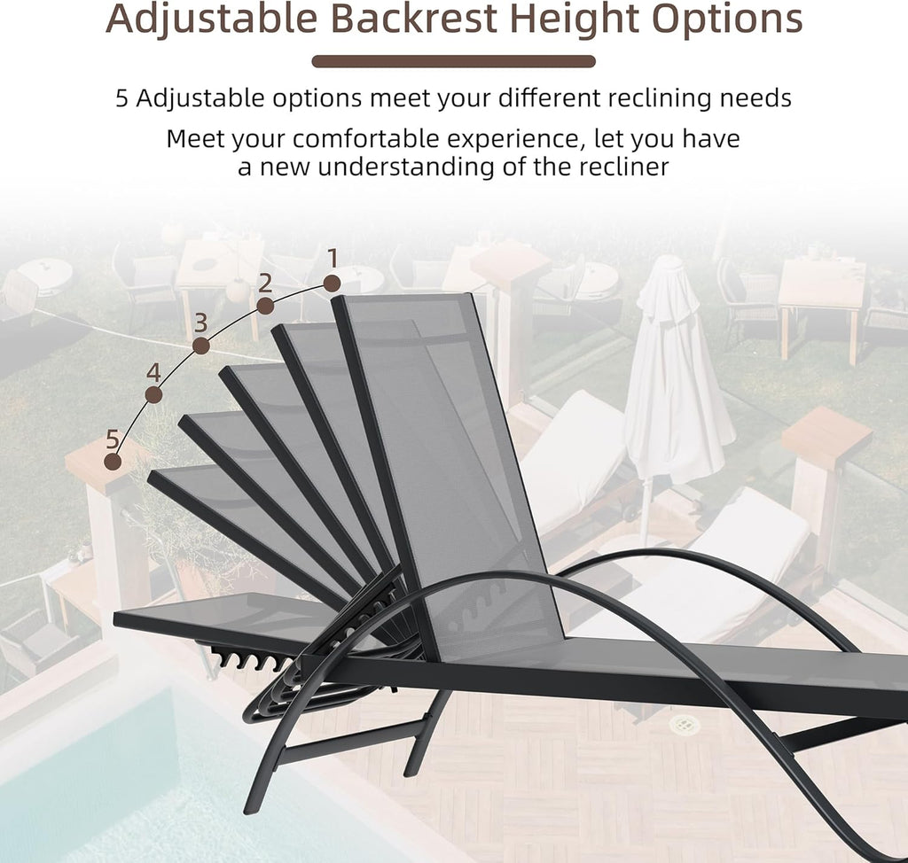 Patio Chaise Lounge Set of 2, Pool Chaise Lounge with Arm,Outdoor Lounge Chair with 5 Adjustable Backrest,Sunbathing