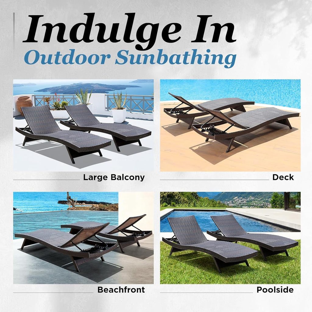 Katalina Chaise Lounge Set of 2-500lbs Support, UV Wicker, Ergonomic Wave Design, Reclining Backrest