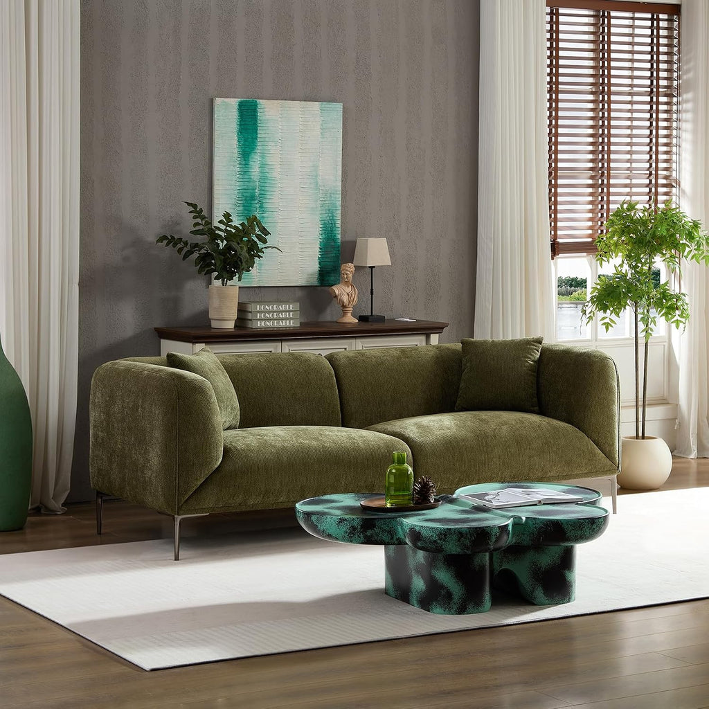 82.7" Modern Sofa with Metal Legs, Comfy Boucle Couch, Minimalist Curved Sofas, Luxury 3 Seater Deep Sofa