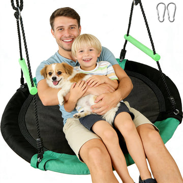 40-Inch Round Saucer Tree Swing with Handles for Backyard Fun