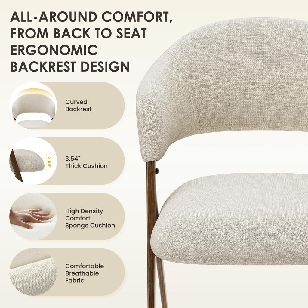 Dining Chairs Set of 2, Modern Fabric Upholstered Dining Room Kitchen Side Chairs with Iron Legs