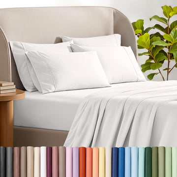 Hotel Luxury Sheet Set, Extra Soft - 6 Piece Set - Deep Pockets - Easy Fit - Cooling & Breathable - Wrinkle, Fade