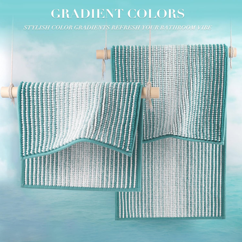 Bathroom Rugs and Mats Sets, 2 Piece Thick Absorbent Chenille Bath Mat Rug Set Non Slip, Soft Shaggy Bath Room Floor