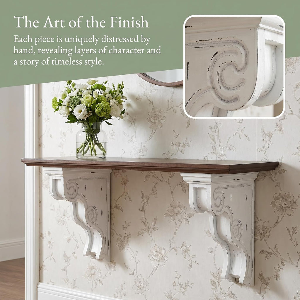 Set of 2 Decorative Shelf Brackets, Wall Mounted Wood Corbels | 7.28 x 4.13 x 11.22 inch Rustic Floating Shelf