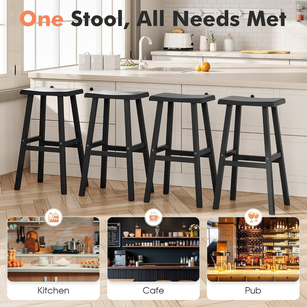 HDPE Weatherproof Bar Stools Set of 2-29 Inch Bar Height Stools with Curved Backrest, UV Resistant