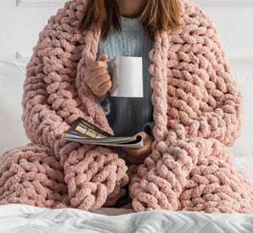 Chunky Knit Blanket Throw - 50"x60" 3.7 lbs.- Soft Chenille Yarn Knitted Blanket -Machine Washable Crochet Blanket