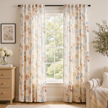 Vanya Floral Linen Blend Curtains for Living Room Bedroom, Light Filtering Semi Sheer Drapes, Vintage