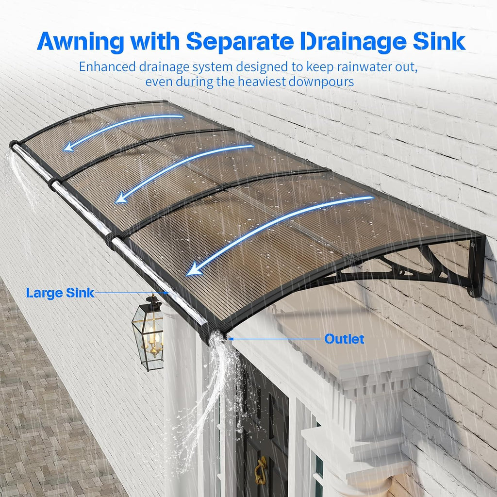 Door Awning 40x60 with Drainage Sink, Leak-Proof Awnings for Doors Exterior, Polycarbonate Front Door Awning for Rain