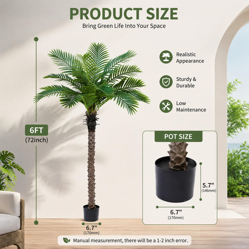 6FT Artificial Phoenix Palm Tree, Faux Coconut for Indoor Outdoor