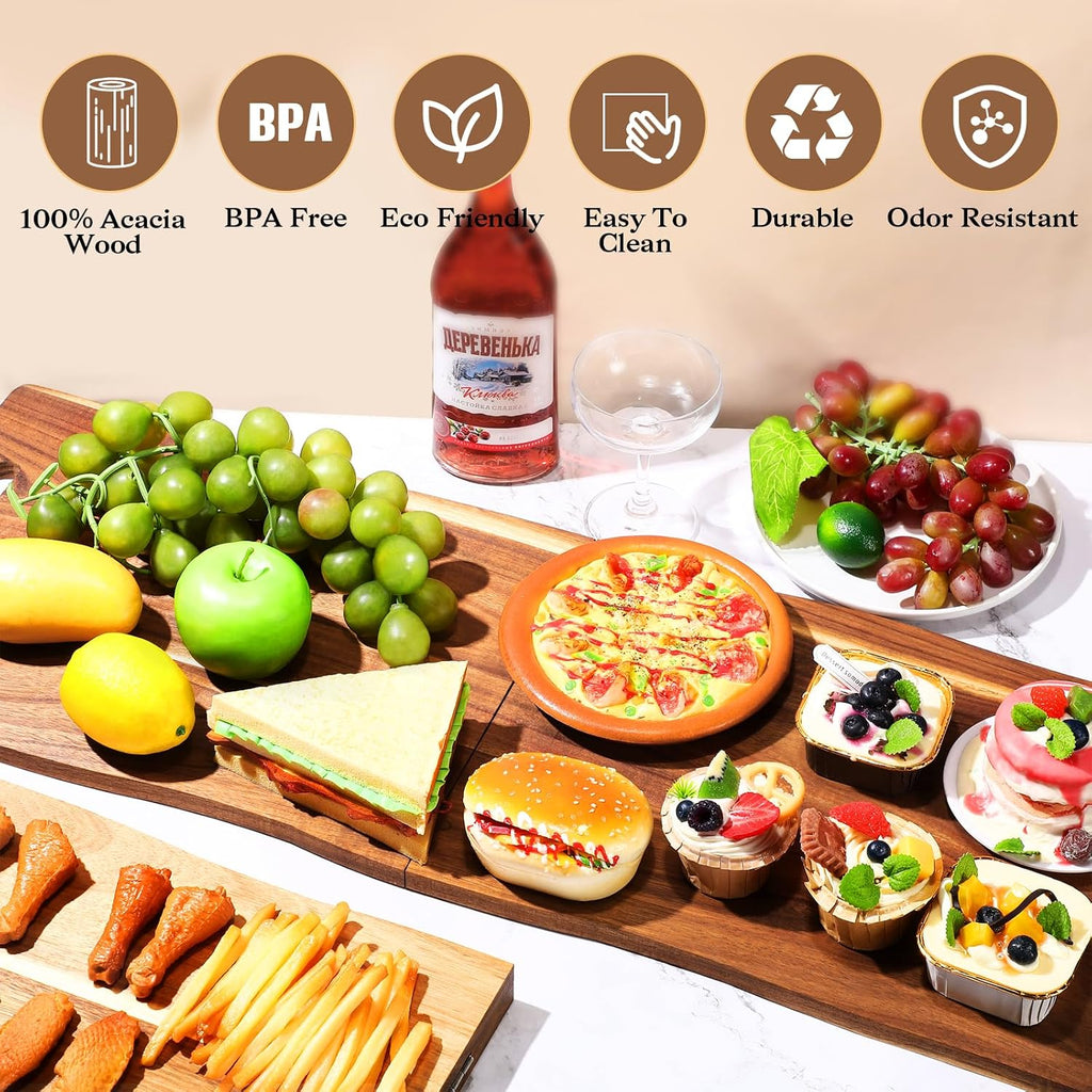 Acacia Large Charcuterie Board, Wood Charcuterie Boards with Handles Foldable Travel 33 x 12 Inch Cheese Boards