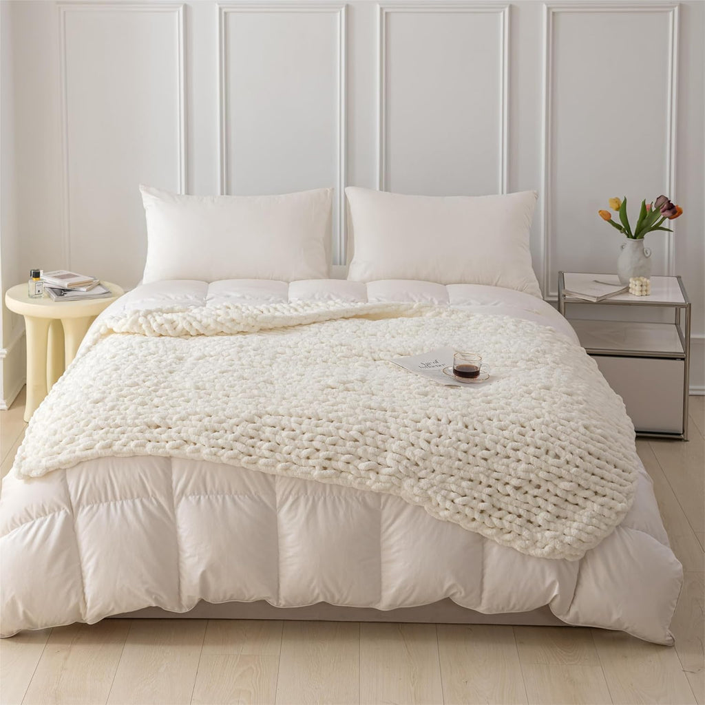 Chunky Knit Blanket Throw 50"×60" Knitted Throw Blankets