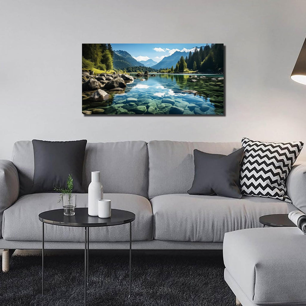 Landscape Wall Art , Mountain and Lake Wall-Decor , Natural Scenery Canvas Prints Pictures Office