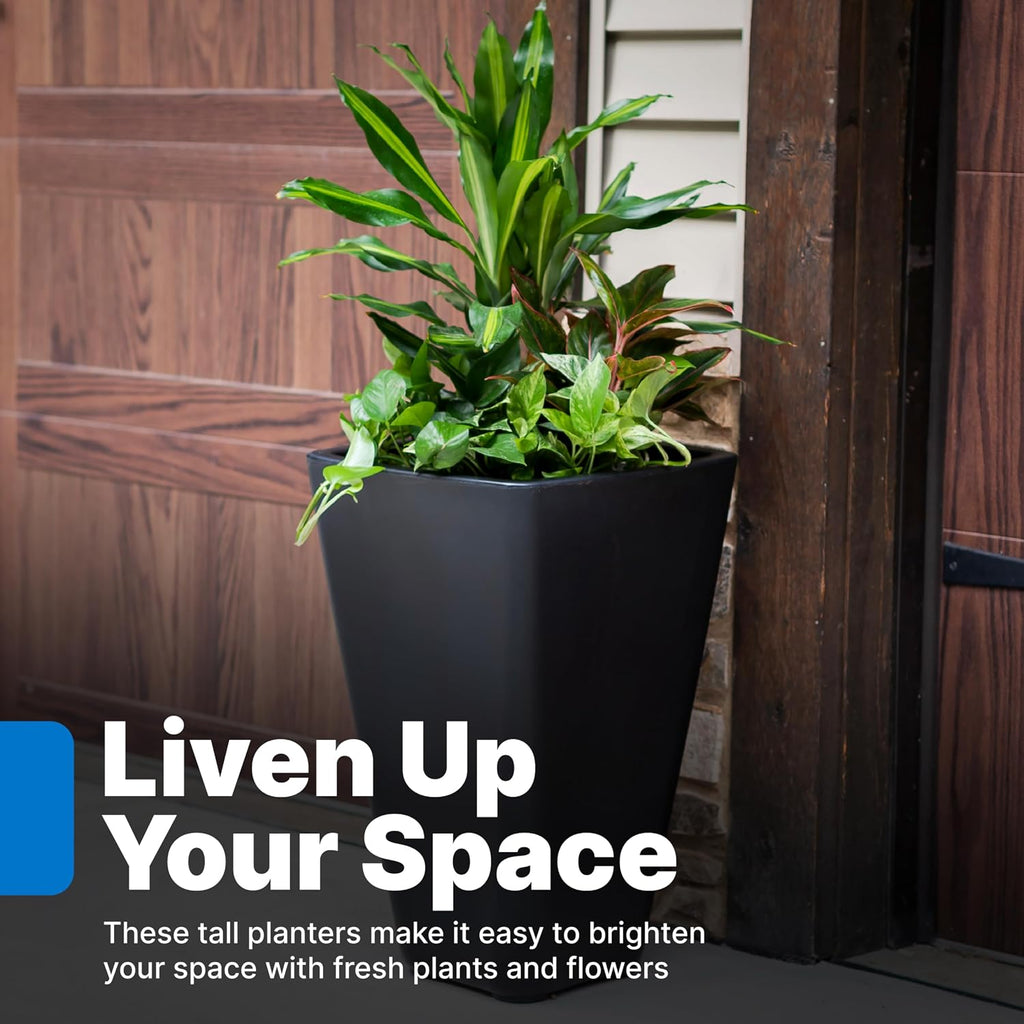 Bridgeview Tall Square Planter, Large Planters for Outdoor Plants, Gardening and Flower Pot or Porch, Efficient