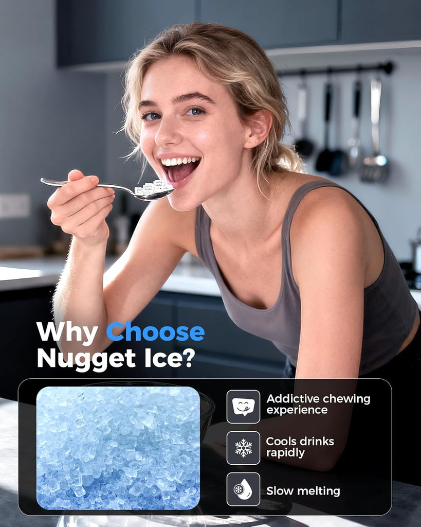 Nugget Ice Maker Countertop 44lbs Per Day Pebble Sonic Ice Makers Machine Chewable Pellet Ice with Self-Cleaning