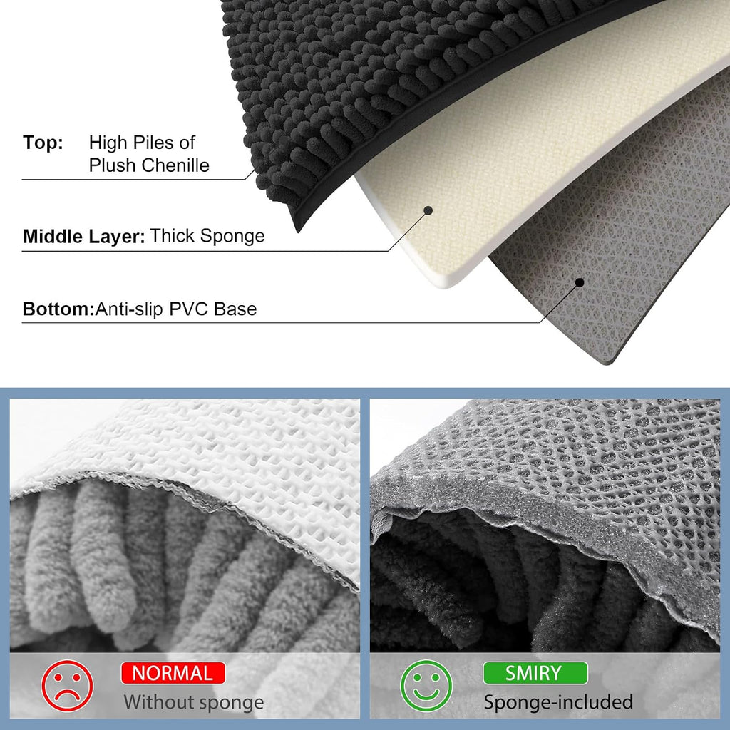 Chenille Bathroom Rugs Sets 2 Piece (30x20+24x16, Black) | Soft Absorbent Machine Washable Non Slip Shaggy Bath Rug