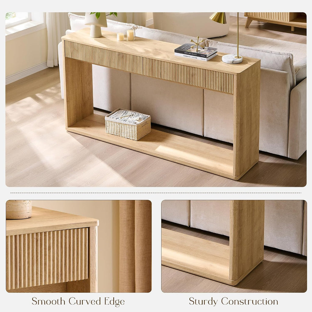 63" Fluted Console Table , Modern Entryway Table with 2 Large Drawers, Long Sofa Table Behind Couch , Couch