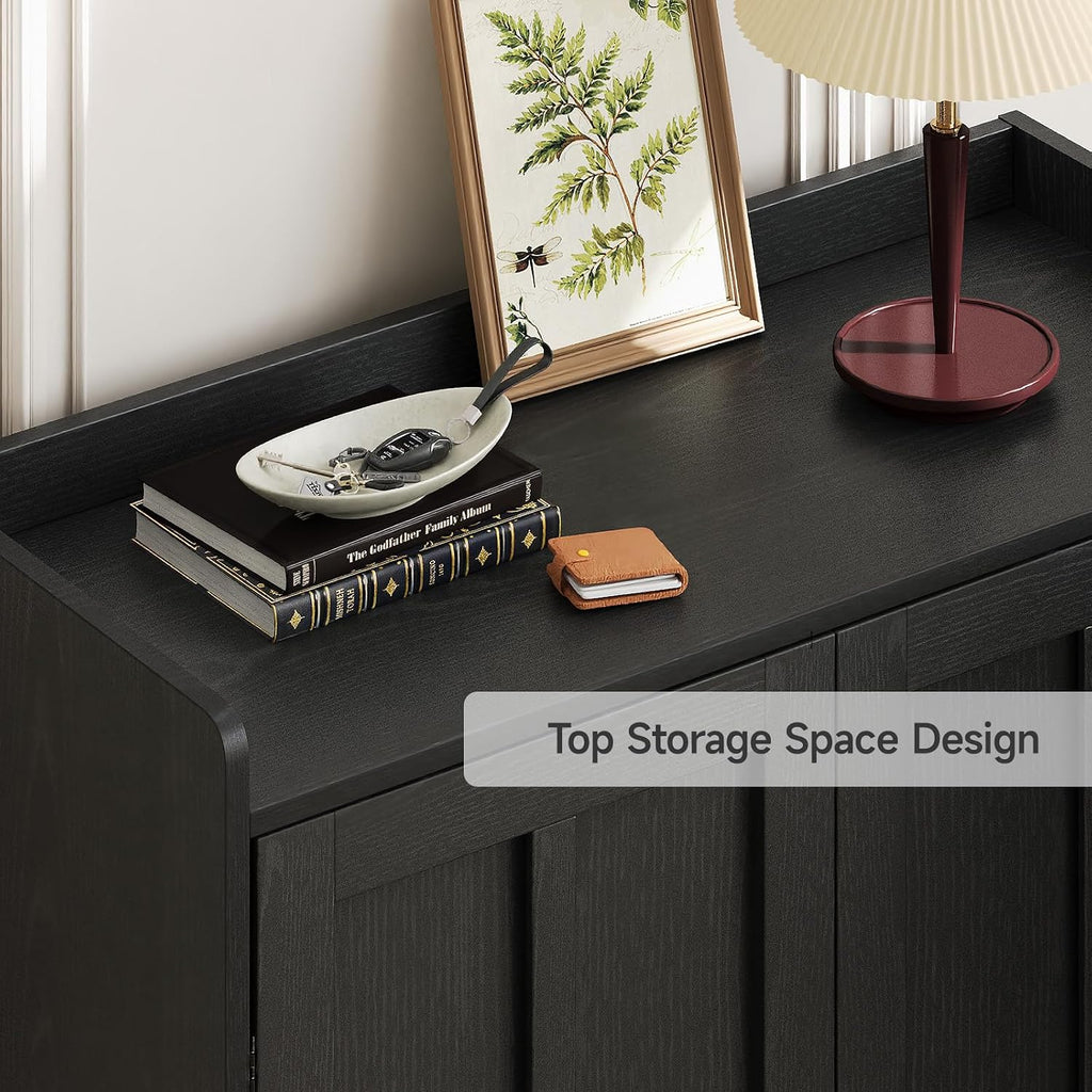 Black 7+1 Tier Farmhouse Shoe Storage Cabinet - 45" Tall Entryway Organizer with Cross Molding Doors, 3 Adjustable