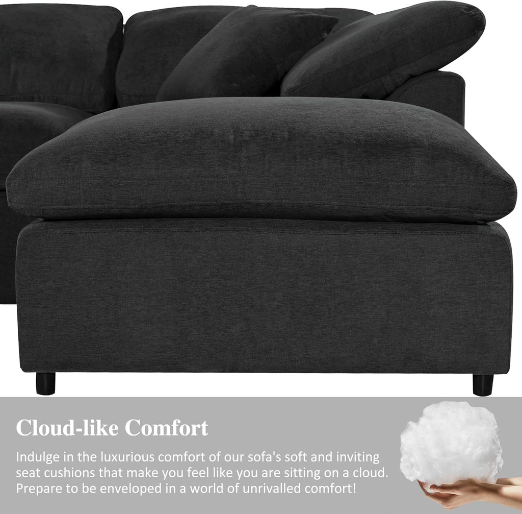 130.3" Oversized Modular Sectional Cloud Sofa Couch, Dark Grey | cloud soft, 7 seater, removable ottoman, easy