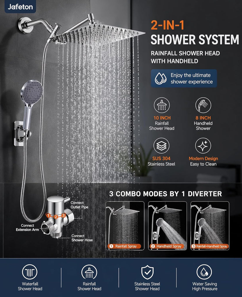 10 inch Rain Shower Head with Handheld Spray Stainless Steel