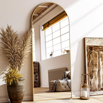 24x68 Gold Arched Full Length Mirror Floor Mirror with Metal Frame