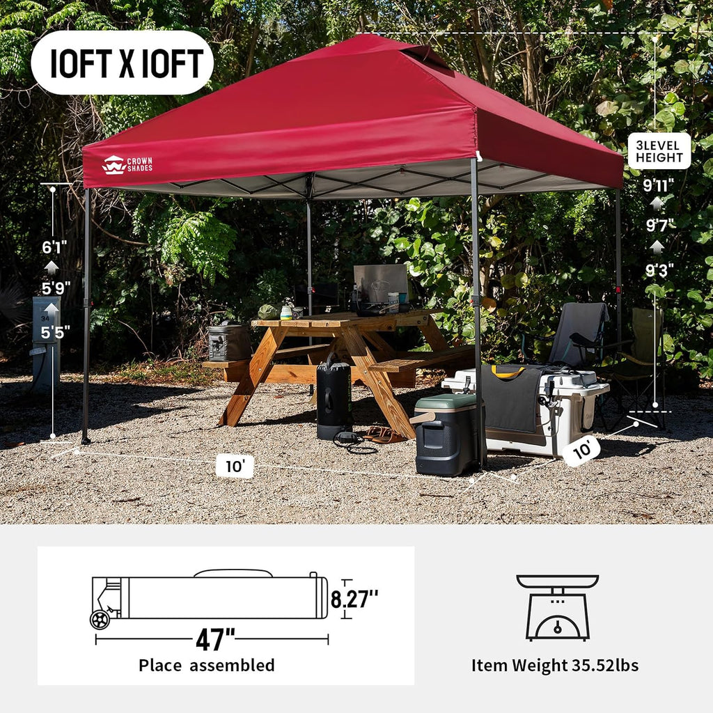 10x10 Pop Up Canopy Tent - Patented Center Lock One Push Instant Outdoor Canopy Beach Tent with STO-N-Go Bag 8 S - K8VS
