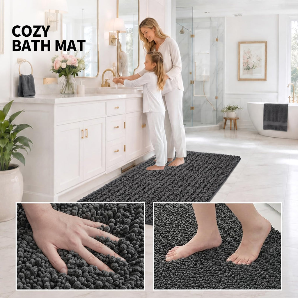Bathroom Rugs 32x20, Extra Soft Absorbent Chenille Bath Rugs, Dark Grey