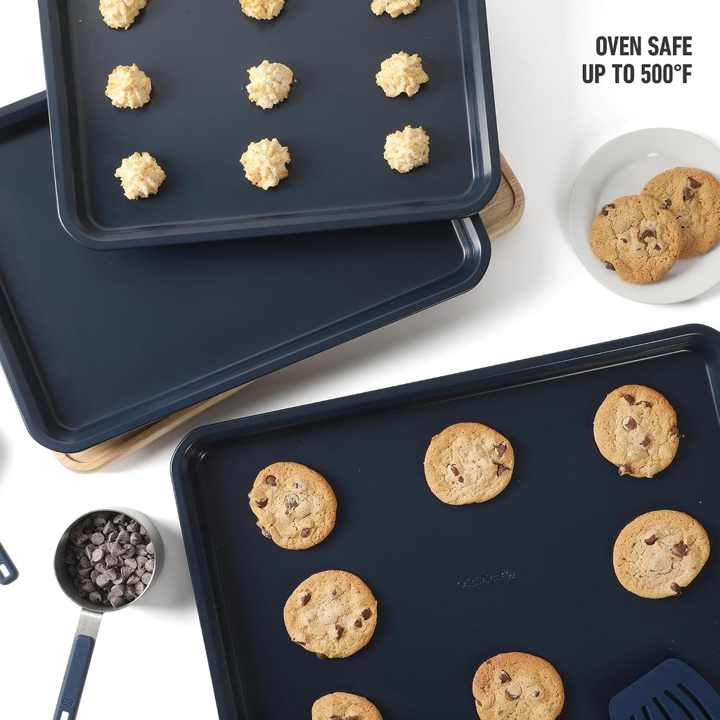 Legacy 3-Piece Cookie Sheet Set, Cookie Sheet, Metal Sheet, 3 Pieces Nonstick Sheets 18 15 13 Inch, Navy Blue