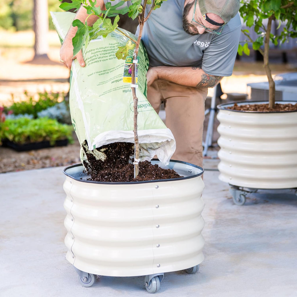 Rolling Metal Citrus Tree Planter Pot, 27′′ Round Planter Box for Porch Patio & Backyard, 45 Gallon Large Planter Pot