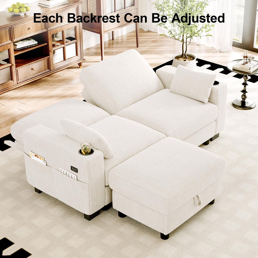 Modular Sectional Sofa, 72" L Shaped Comfy Chenille Couch, Ivory