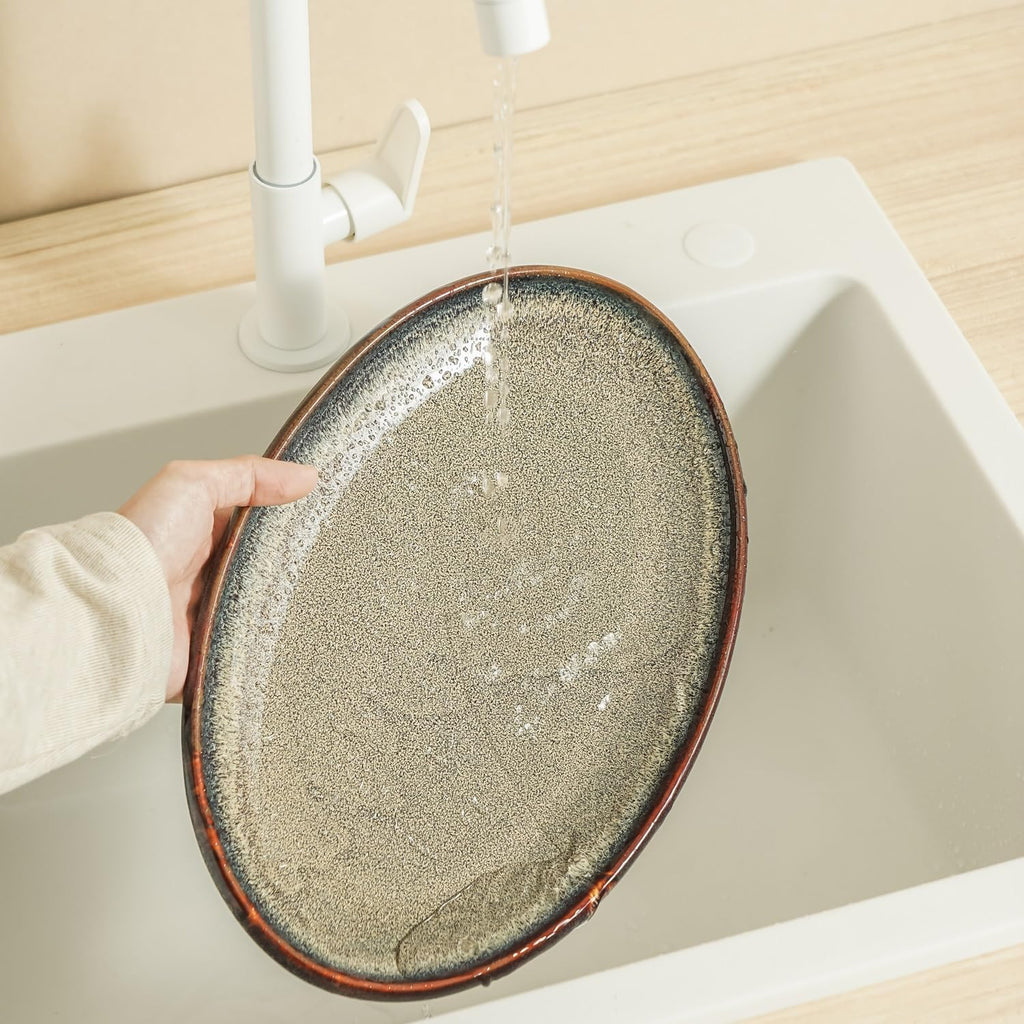 Ceramic Large Serving Platters- Set of 3 Oval Platters for Entertaining. Modern Kitchen Dishes for Dinner, Fruit