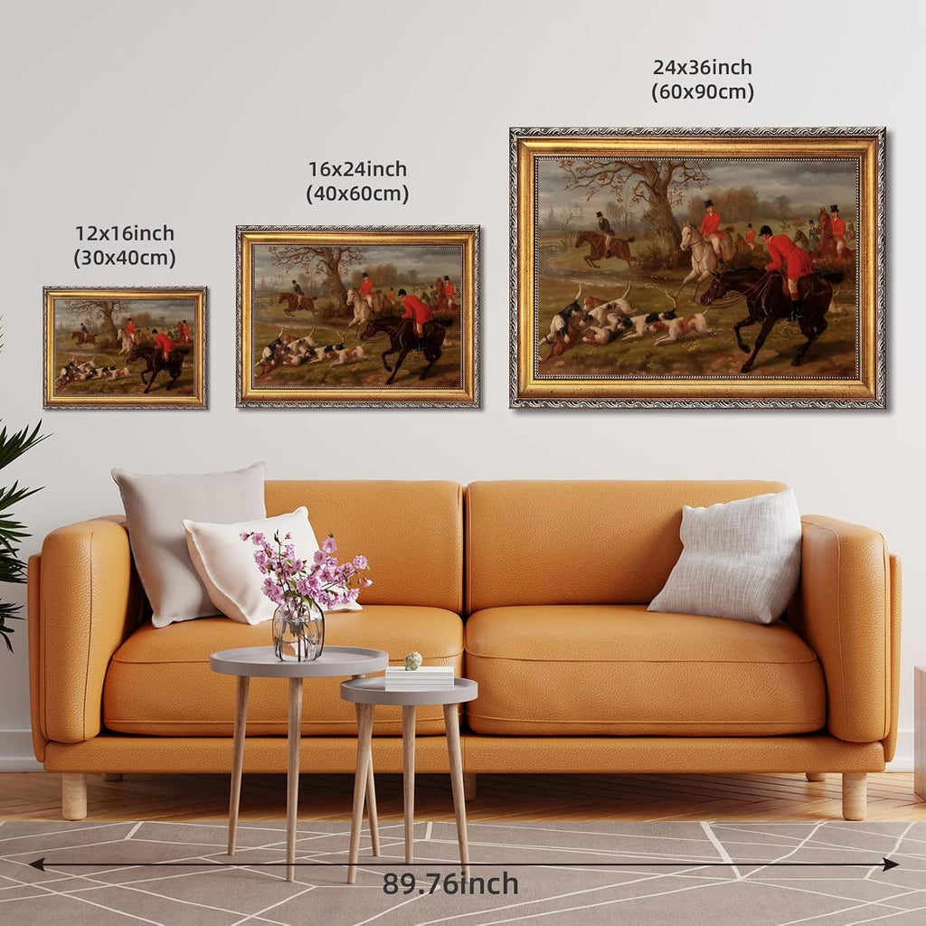 Retro Framed Vintage Equestrian Fox Hunting Wall Art Classic 19th Century Sports Oil Painting Reproduction Posters