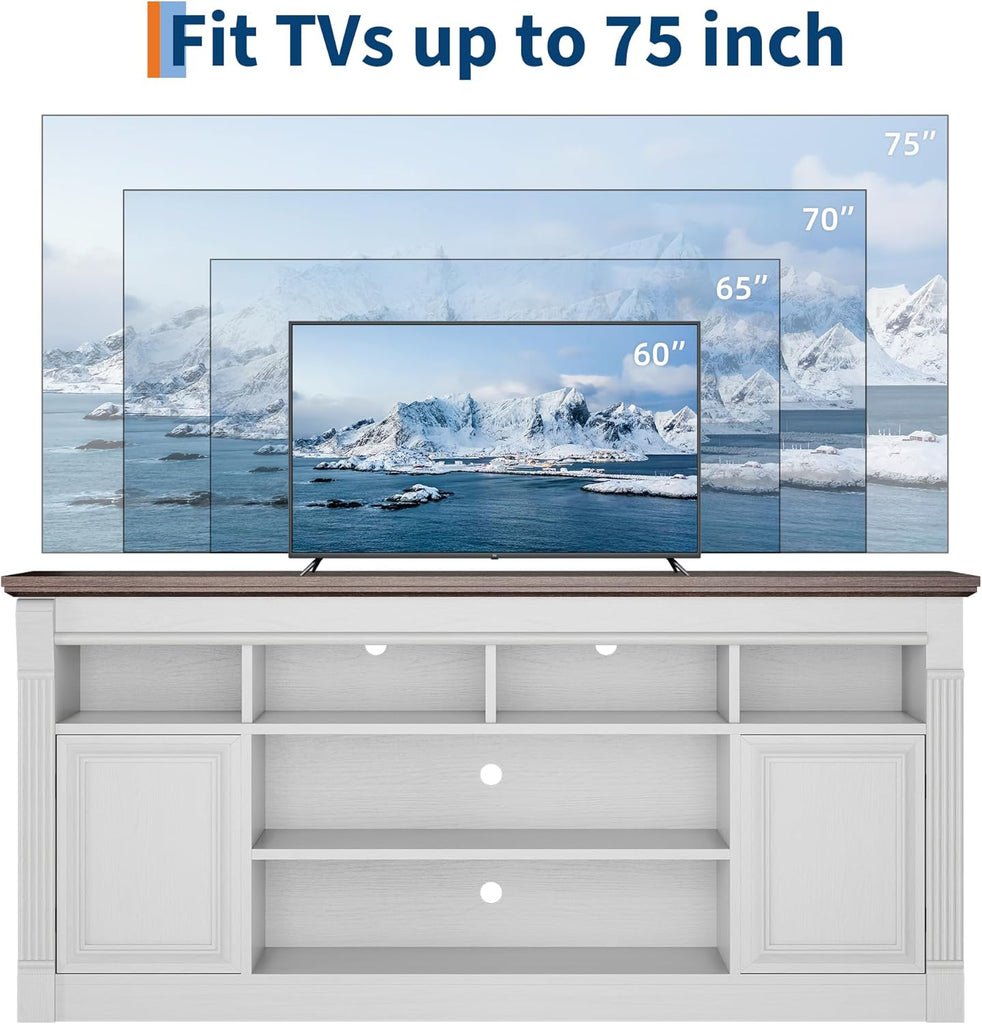 Farmhouse TV Stand for TVs Up to 75", Entertainment Center with Open Storage & Adjustable Shelves, TV Console with Doors for Living Room and Bedroom