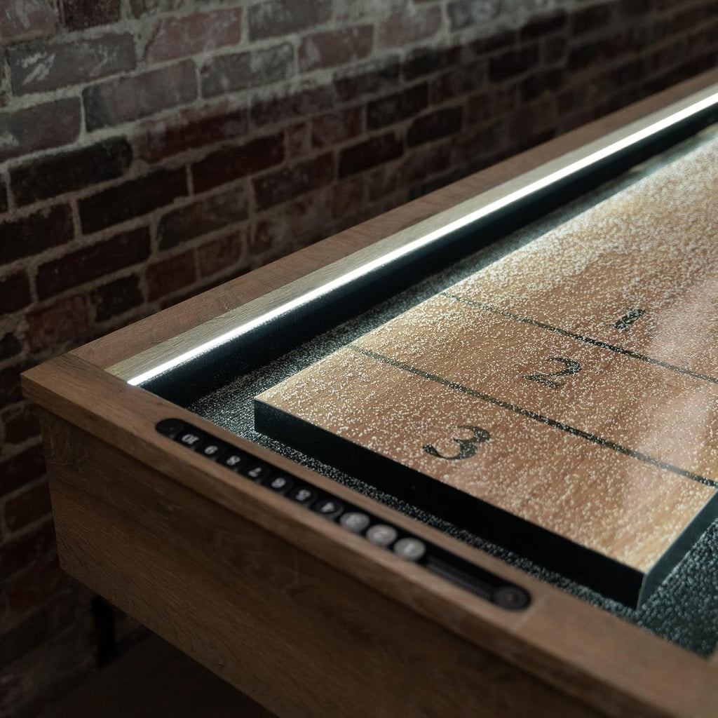 LED Shuffleboard with Buffet Top - Modern Style - Light Up LED Rails - Buffet Top with 2-Piece Leaf Design