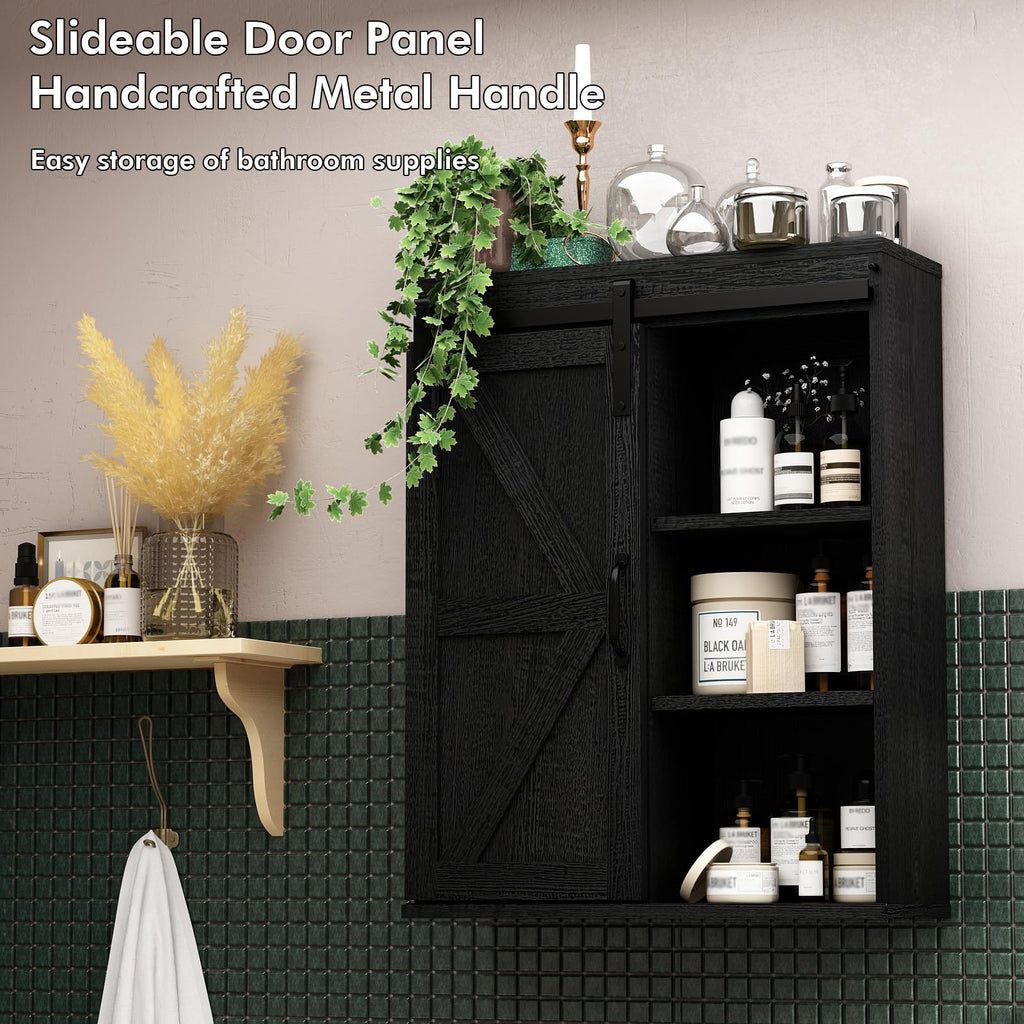 Farmhouse Bathroom Wall Cabinet with Sliding Barn Door