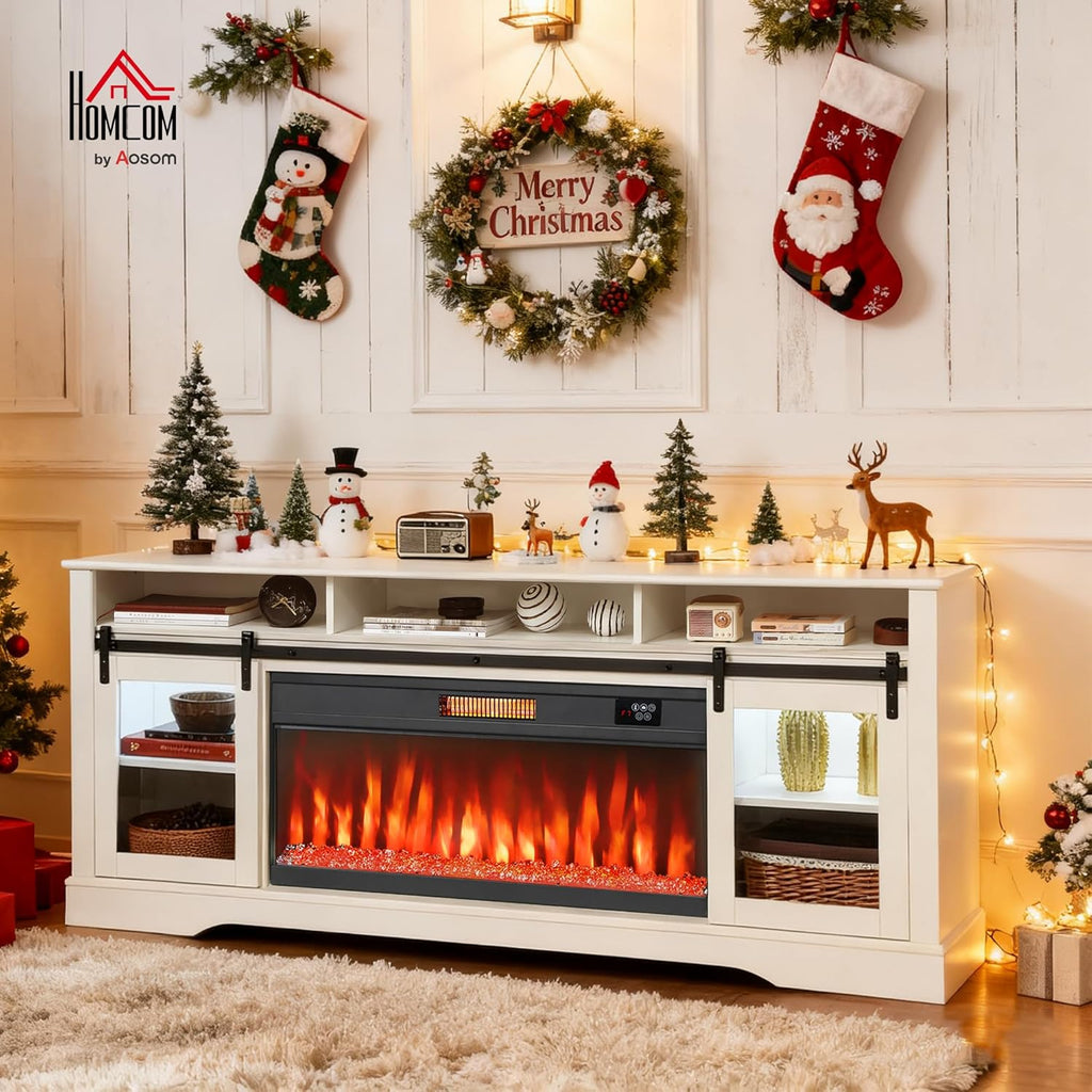 Fireplace TV Stand for TVs Up to 80 Inches, Modern Entertainment Center with 36" Glass Electric Fireplace & LED
